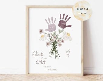 Ramo de flores infantil con huella de mano, regalo con huella de mano, huella de mano de bebé, huella de mano de niño, regalo para la abuela, regalo del Día de la Madre para la abuela, descarga digital, huella