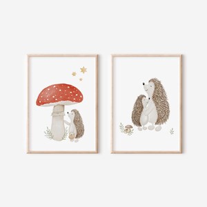 2er Posterset A4 & A3 | Igel mit Fliegenpilz u. Kuschel Igel | Kinderposter Poster Kinderzimmer Tierposter Babyzimmer