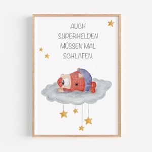 Poster A4 & A3 | Superhelden schlafen | Kinderposter Poster Kinderzimmer Babyzimmer Tierposter
