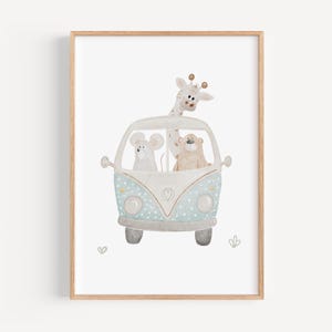 Poster A4 & A3 | Tiere im Bulli | Kinderposter Poster Kinderzimmer Babyzimmer Tierposter