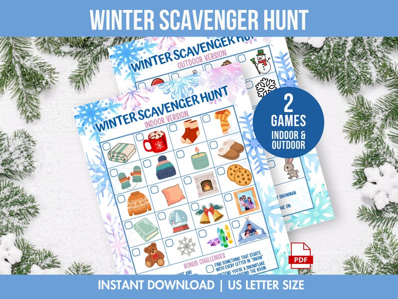 Winter Scavenger Hunt Printable Bundle, Indoor, Outdoor Hunt Versions ...