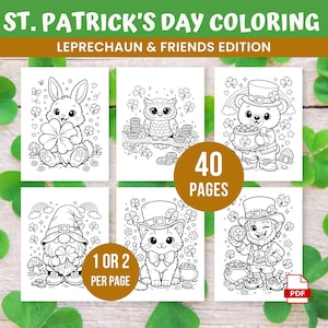 St Patricks Day Coloring Pages, St Patricks Coloring Book, Leprechaun & Animals Coloring, Spring Coloring Sheets,St Patricks Day Activities