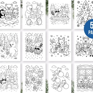 Pu&ograve; includere: Una raccolta di 50 pagine da colorare in bianco e nero con illustrazioni a tema invernale e natalizio. Le immagini raffigurano vari animali, tra cui orsi, conigli e volpi, in scene festive. Le pagine sono progettate per essere colorate.
