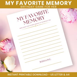 My Favorite Memory Game for Her Birthday | Printable Birthday Party Keepsake | Adult or Teen Birthday Game | Instant Download A4, Letter