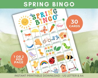 30 cartes de bingo du printemps, bingo de printemps à imprimer, activité de printemps, jeu de fête de printemps pour enfants, activité de printemps en classe, jeu de printemps, format A4, lettre US