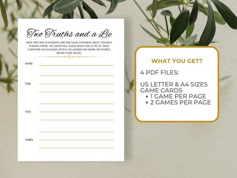 Two Truths and a Lie Game Printable | Fun Icebreaker | Bachelorette ...