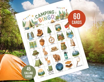 Camping Bingo Printable Game, Camping Party Activity, Kids Camping Bingo Cards, Summer Camp Game, Outdoor Adventure Bingo, Camping Printable