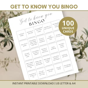 100 kartek do gry „Poznajmy się” Bingo na przełamanie lodów Gość Gra „Znajdź kogoś, kto” Aktywność team buildingowa Impreza biurowa Do druku w formacie PDF List i A4