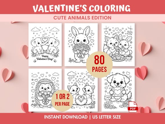 Valentines Coloring Pages, Valentine Coloring Book,Valentines Coloring Sheets, Animals Valentine Coloring Pages, Kids Valentine Activities