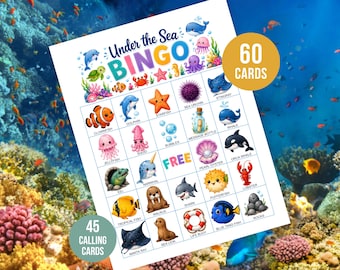Under the Sea Bingo Printable, Ocean Animals Bingo Game, Cute Sea Creatures Bingo, Beach Party Game for Kids, Ocean Activity Printable
