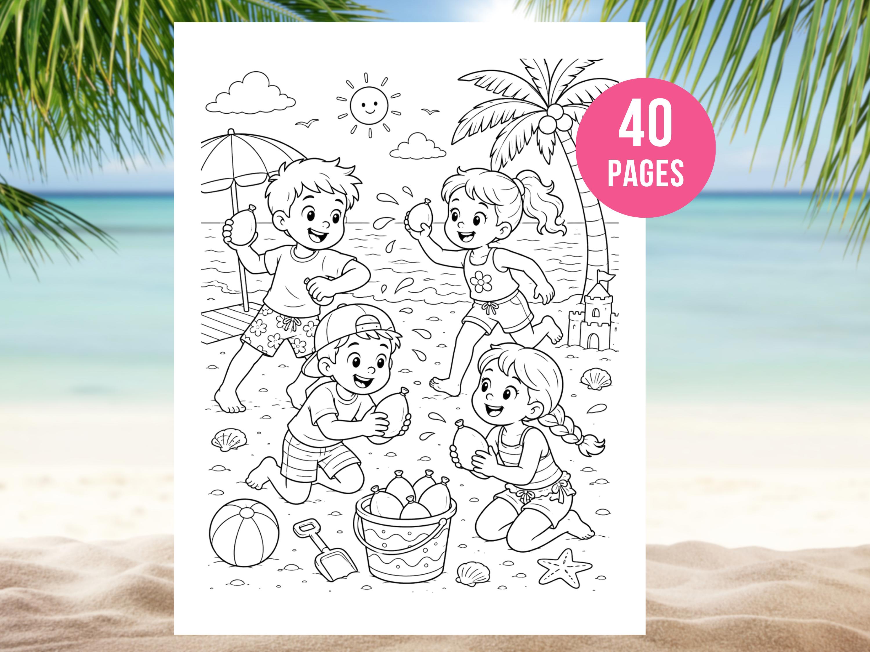 Beach Day Coloring Pages Printable Bundle, Summer Vacation Coloring ...