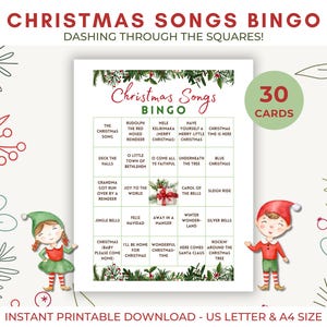 30 Weihnachtslied-Bingokarten, druckbares Musikbingospiel für Familie Erwachsene Kinder Weihnachtsaktivität, niedliches Partyspiel Partyspiel für große Gruppen