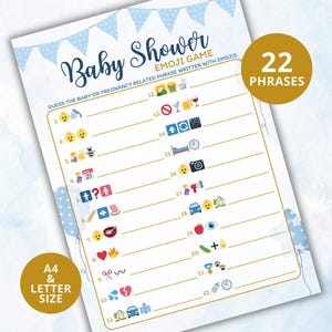 Baby Shower Emoji Game, Blue Baby Shower Game Emoji Pictionary Baby Boy Shower Party Game Emoji  Phrases Emoji Games Baby Shower Printable