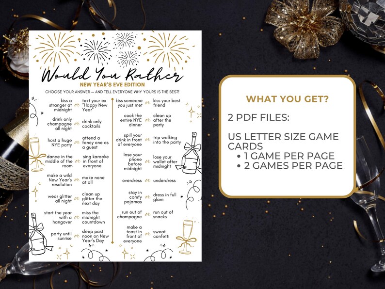 New Year’s Eve Would You Rather Game Adults, New Year Games Printable