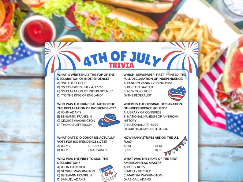 4th of July Trivia Game, Independence Day Activity, 4th of July Game ...