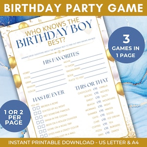 Quién conoce mejor al cumpleañero, juego de su cumpleaños, juego de fiesta de cumpleaños, juego de trivia de cumpleaños, juego de cumpleañero, A4, carta de EE. UU.
