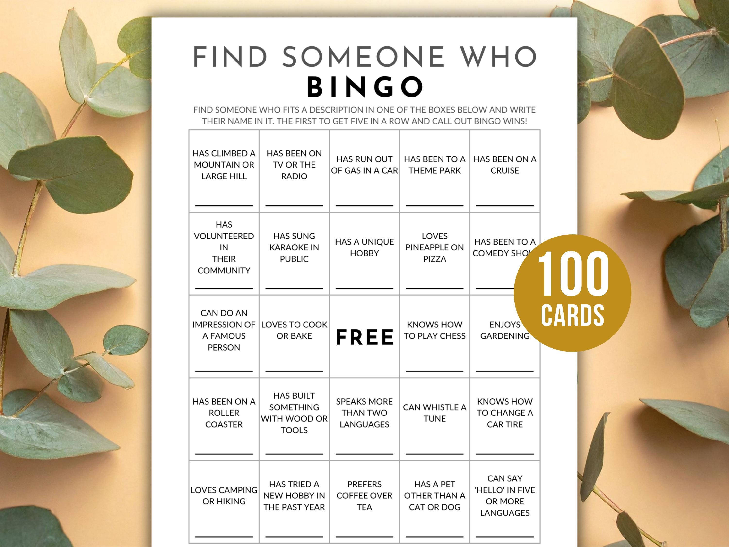 100 Find Someone Who Bingo Cards, Printable Icebreaker Bingo, Get to ...