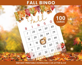 100 Fall Bingo Cards, Printable Autumn Bingo, Fall Kids Adults Seniors Activity, Harvest Party Game, Fall Party Game PDF, A4, US letter