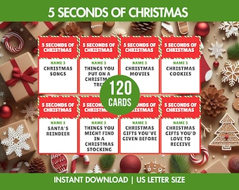 Gioco di Natale da 5 secondi stampabile, gioco per feste di Natale, gioco per feste di Natale, gioco di Natale in famiglia, attività natalizie, gioco per feste in ufficio