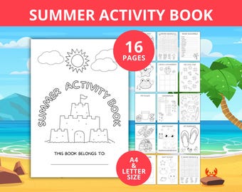 Summer Activity Book,  Printable Activity Sheets, Educational Road Trip Activity Travel, Vacation Activity Bundle Summer Games A4, Letter