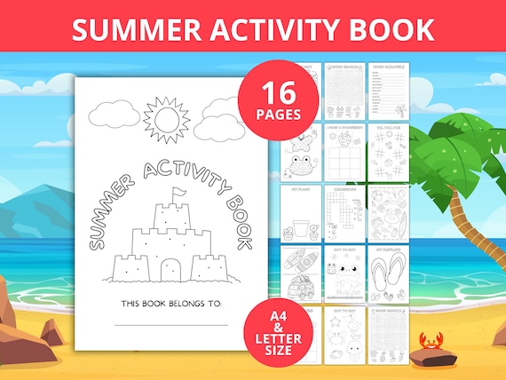 Summer Activity Book,  Printable Activity Sheets, Educational Road Trip Activity Travel, Vacation Activity Bundle Summer Games A4, Letter