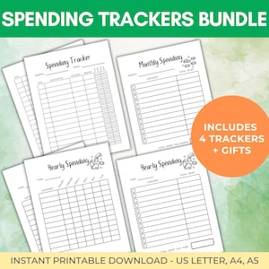 Spending Trackers BUNDLE, Printable Journal Pages, Value Pack, Spending Log, Finance Tracker, Expense Tracker, Yearly Tracker, Money Tracker