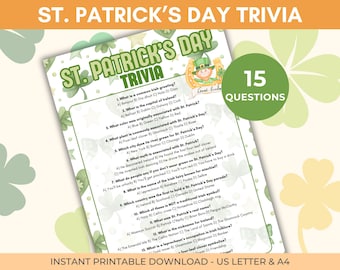 St Patrick's Day Trivia Game, Printable Kids Adult St Patrick's Day Quiz, St Patrick's Day Party Game, Pub Trivia, A4, US letter