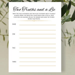 Two Truths and a Lie Game Printable | Fun Icebreaker | Bachelorette ...