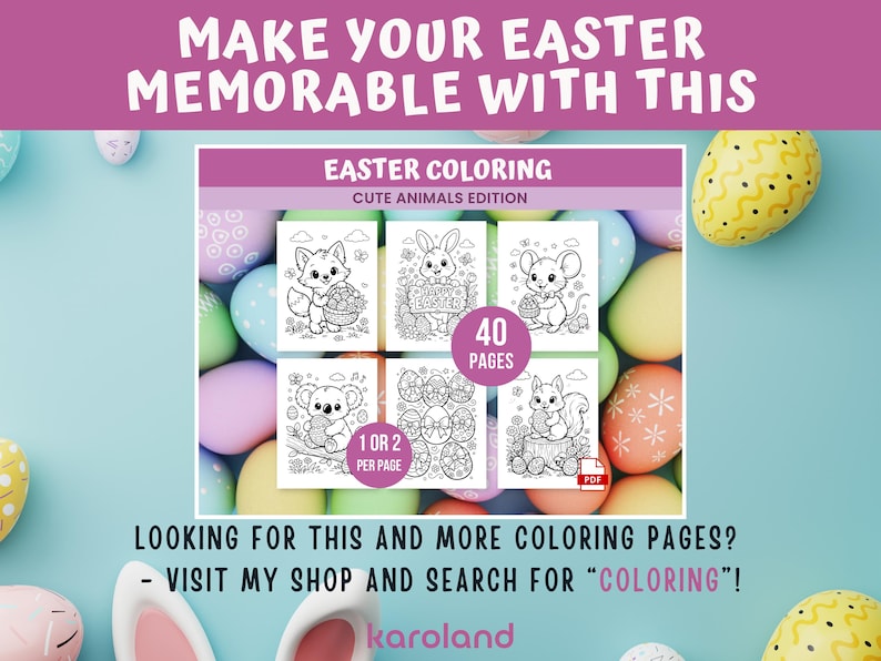 Peut inclure: Un livre de coloriage sur le th&egrave;me de P&acirc;ques avec des illustrations d'animaux mignons, dont un renard, un lapin, une souris, un koala et un &eacute;cureuil. La couverture indique "Coloriage de P&acirc;ques, &Eacute;dition Animaux Mignons" avec 40 pages.