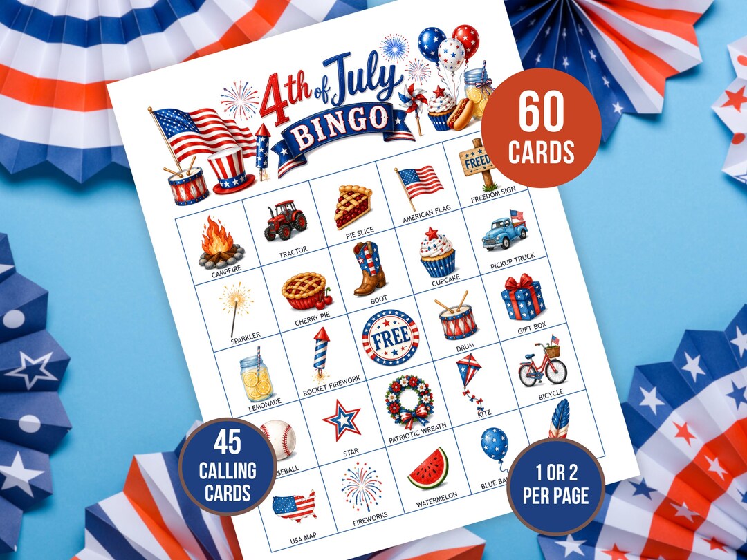 4th of July Bingo Printable, Patriotic Bingo Game, Independence Day ...