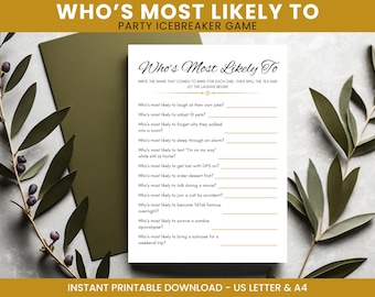 Who’s Most Likely To Party Game Printable | Fun Icebreaker | Bachelorette, Bridal Shower, Birthday, Office Party Instant Download A4, Letter