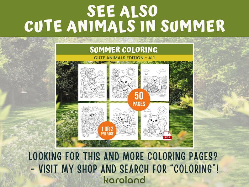 Peut inclure: Couverture de livre de coloriage num&eacute;rique avec le texte "VOIR AUSSI ANIMAUX MIGNONS EN &Eacute;T&Eacute;" et "COLORIAGE D'&Eacute;T&Eacute; &Eacute;DITION ANIMAUX MIGNONS - #1". La couverture pr&eacute;sente six illustrations en noir et blanc d'animaux mignons en &eacute;t&eacute;. Le livre a 50 pages.