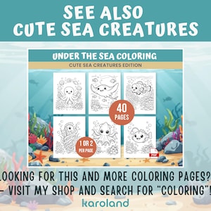 Peut inclure: Un livre de coloriage num&eacute;rique intitul&eacute; "Under the Sea Coloring" avec de jolies cr&eacute;atures marines. La couverture pr&eacute;sente six illustrations en noir et blanc d'animaux marins, dont une pieuvre, une raie et un poisson-clown. Le livre contient 40 pages.
