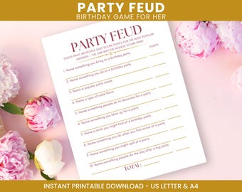 Party Feud Game for Her Birthday | Printable Birthday Party Game, Fun Icebreaker, Adult or Teen Birthday Game, Instant Download A4, Letter