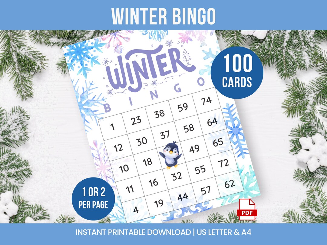 100 Winter Bingo Cards, Printable Winter Bingo, Winter Kids Adults ...