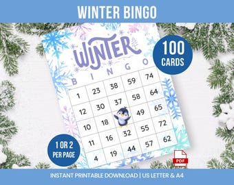 100 Winter Bingo Cards, Printable Winter Bingo, Winter Kids Adults Seniors Activity, Wint Party Game PDF, A4, Letter