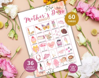 Printable Mother's Day Bingo, 60 Mother's Day Bingo Cards, Mother's Day Activity For Kids, Kids Mother's Day Party Game, Mother's Day Game