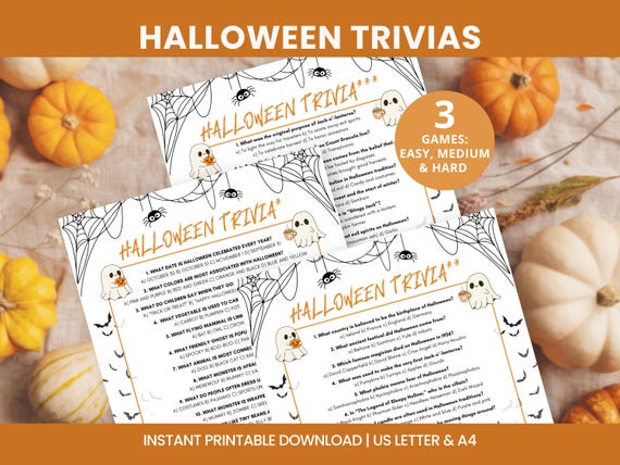 Halloween Trivia Game Bundle, Printable Halloween Quiz, Halloween Trivia Questions, Kids Adults Trivia, Halloween Activity, A4,US letter