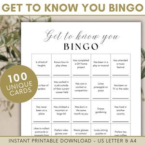 100 kennismakingsbingokaarten Icebreaker Bingogast Vind iemand die Spel Teambuilding Activiteit Kantoorfeest Afdrukbare pdf-bestand Letter en A4