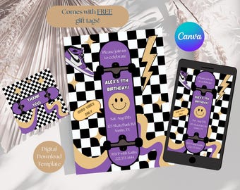 Skateboard Birthday Party Invitation: Editable Template (Digital Download)