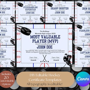 Hockey Award Certificates Bundle: 20 Editable Kids Team Sports Awards