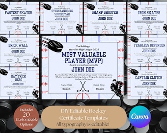 Hockey Award Certificates Bundle: 20 Editable Kids Team Sports Awards