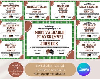 Certificados de premios de fútbol: 30 premios deportivos infantiles imprimibles (descarga instantánea)
