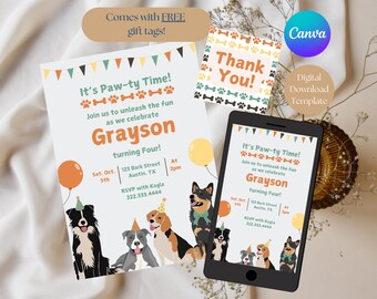 Puppy Birthday Pawty Invite: Editable Dog Party Invitation Template (Digital Download)