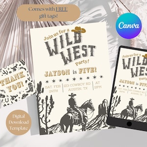 Cowboy-Geburtstags-Party einladen | EDITIERBARE Western Einladung Vorlage | Cowboy Vorlage Sofort-Download | Geburtstags-Party Einladung
