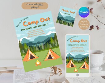 Camping Birthday Invitation: Editable Camp Out Party (Digital Download)