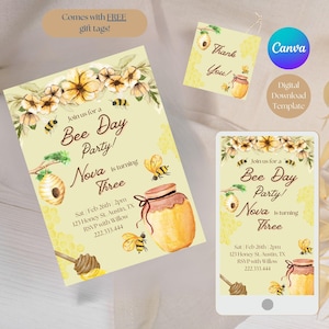 Bee Birthday Invitation Template: Editable Honeycomb Party (Digital Download)