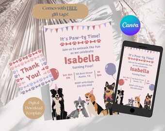 Puppy Birthday Pawty Invite: Editable Dog Party Invitation Template (Digital Download)