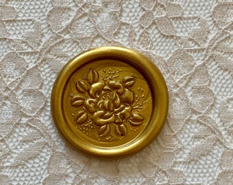 Rose Peel  and Stick Flexible Wax Seals, 1.2 Inches in Size with One Inch Adhesive in Gold Sample