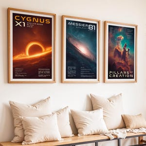 Weltraum Poster Set, druckbare Kunst mit schwarzem Loch, Galaxie und Nebel für Sci-Fi, Astronomie und kosmische Wand-Dekor-Liebhaber